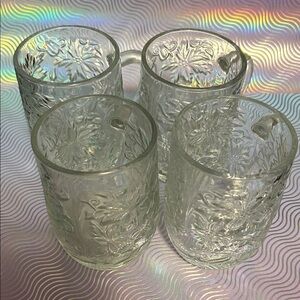 Set of 4 Princess House Fantasia Crystal Mugs w/intricate floral designs classic